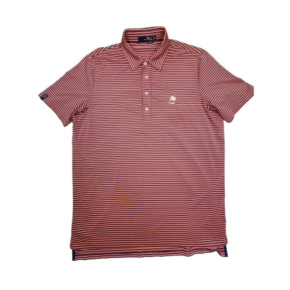 RLX Ralph Lauren Polo Shirt‎ Mens Large Purple Orange Striped Golf Performance